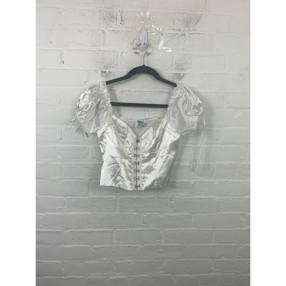 Princess Polly Women's Allyson Soft Silk Crop Top Puff Sleeves White Size 6 - Picture 4 of 8